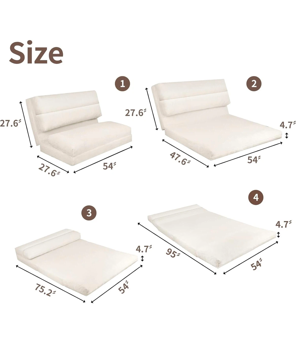 White Faux Fur Convertible Floor Sofa Bed - photo 4