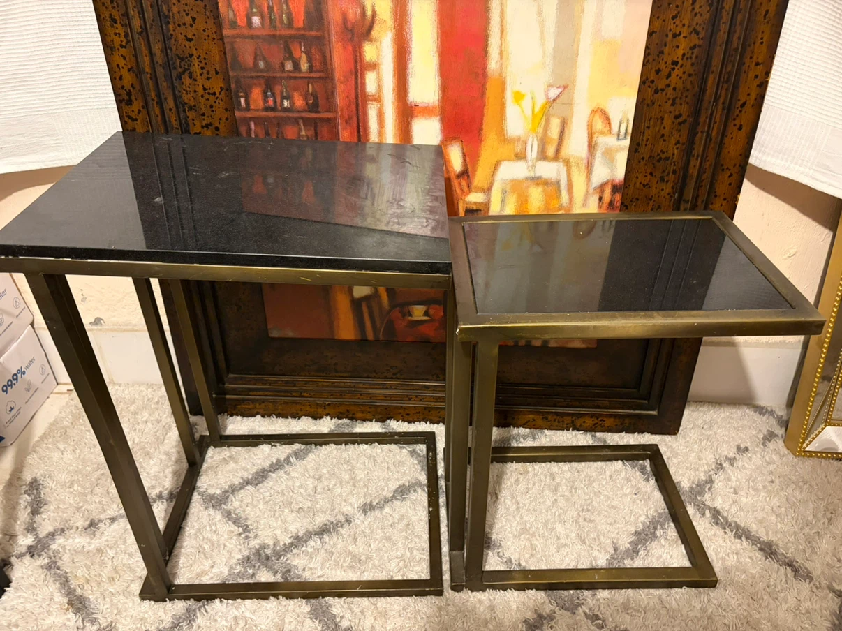 Two-Piece Nested Metal and Stone End Tables