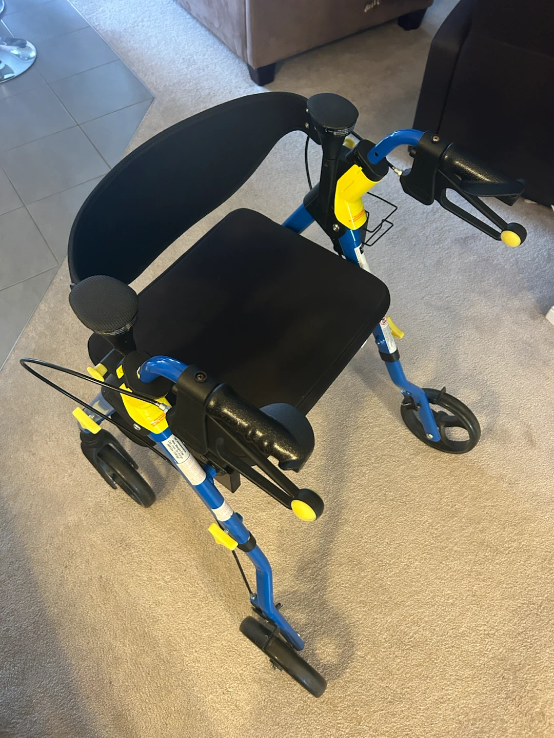Blue Folding Four-Wheel Walker with Seat