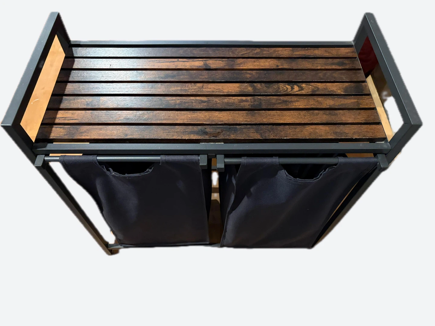 Double Laundry Hamper with Wooden Shelf