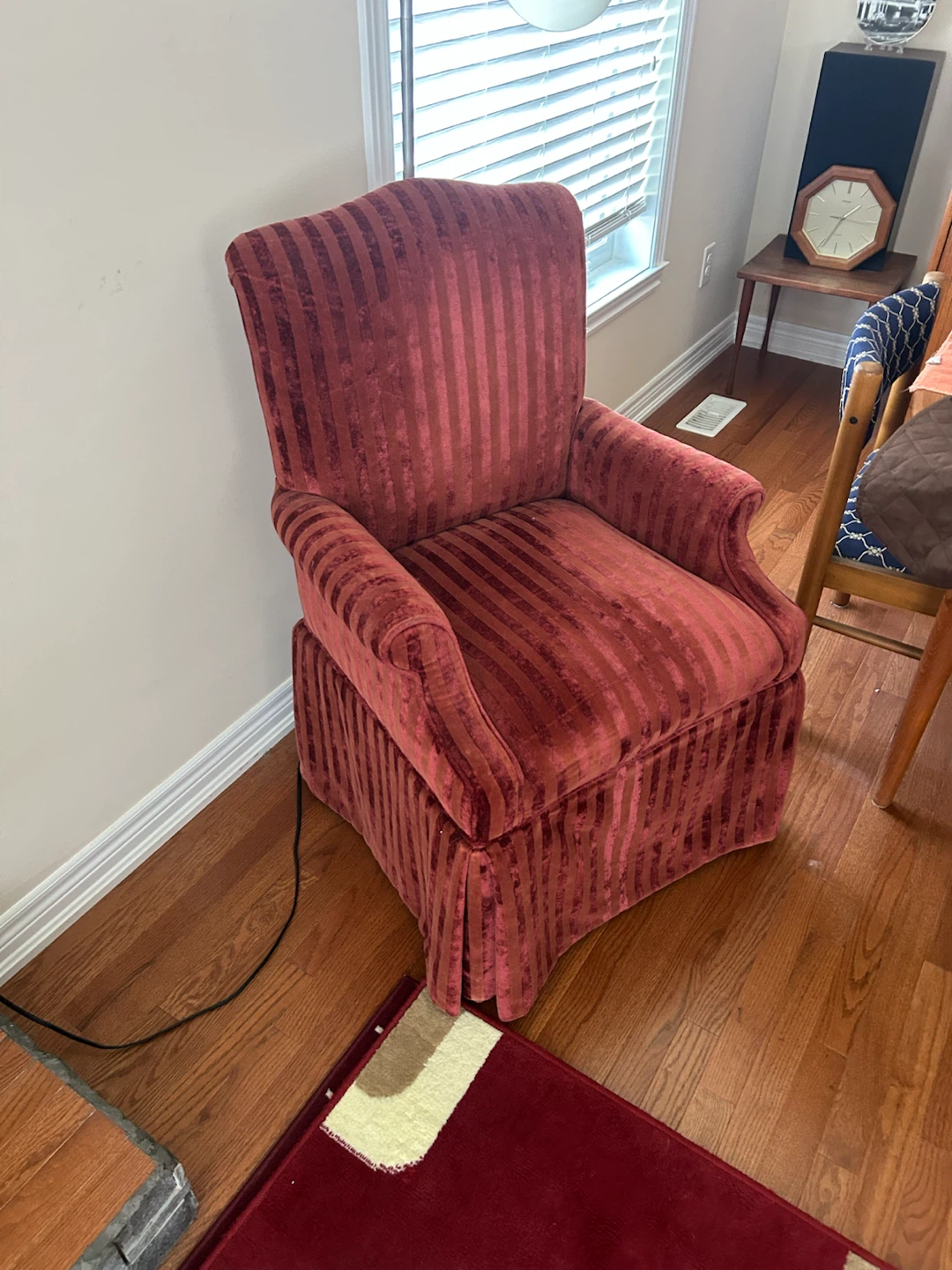 Red Striped Velvet Accent Chair