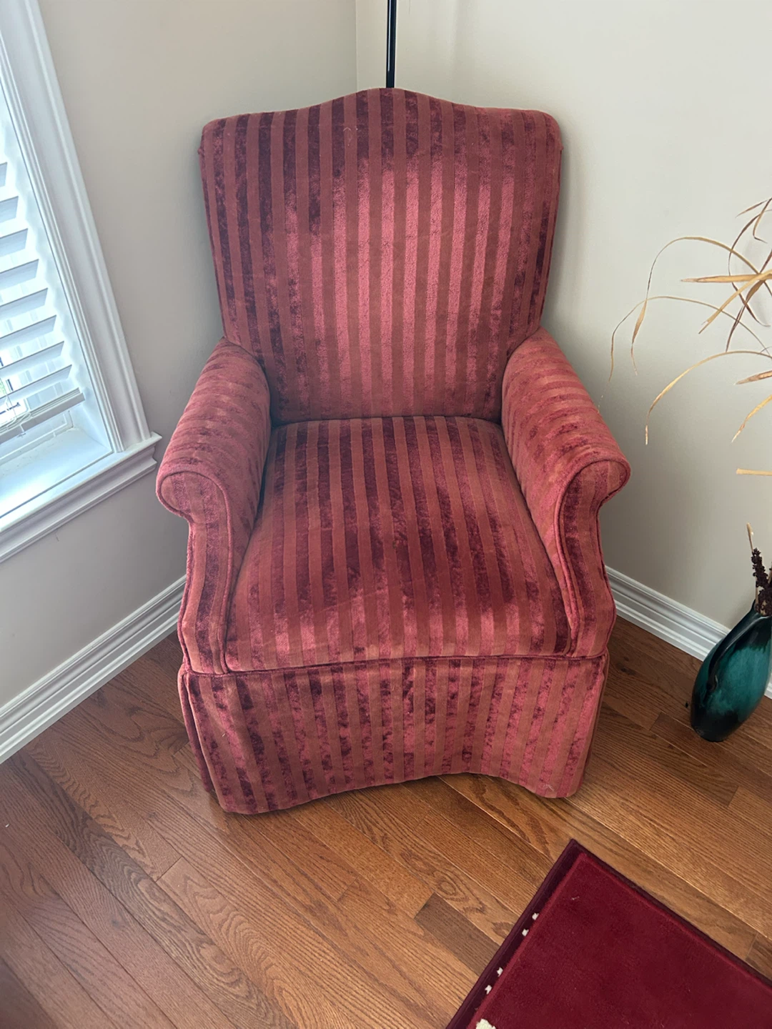 Red Striped Velvet Accent Chair - photo 2