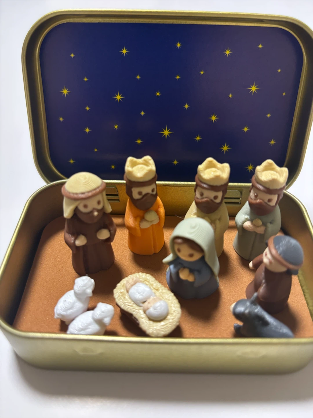 Miniature Nativity Set in Metal Tin