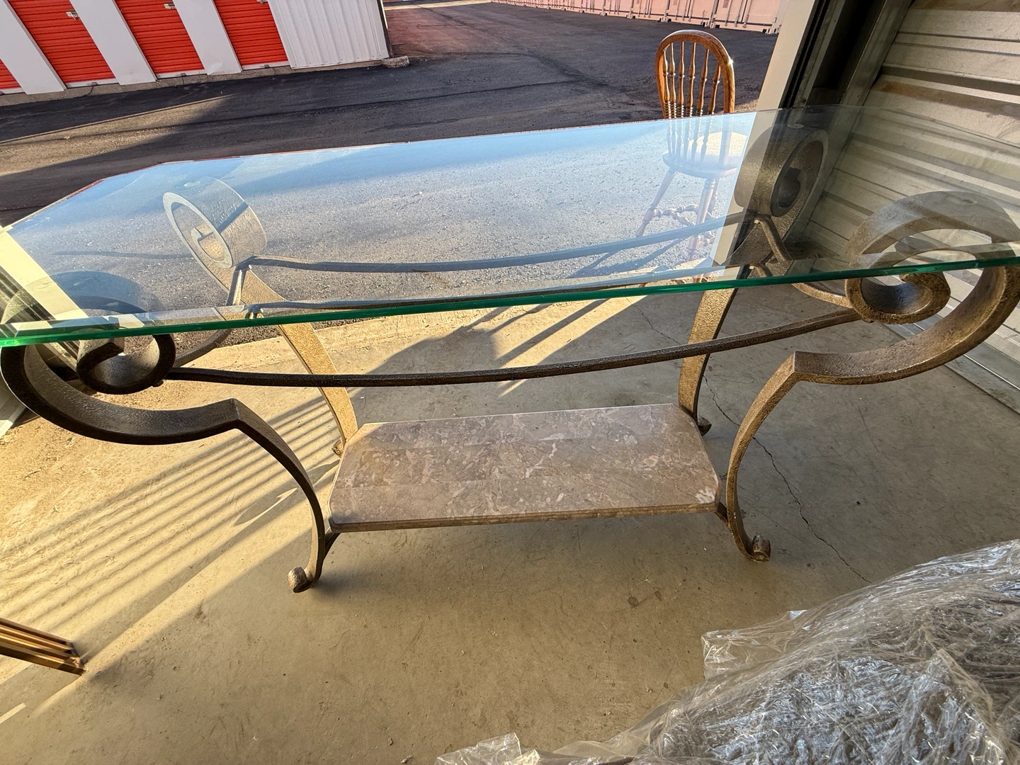 Wrought Iron and Glass Console Table