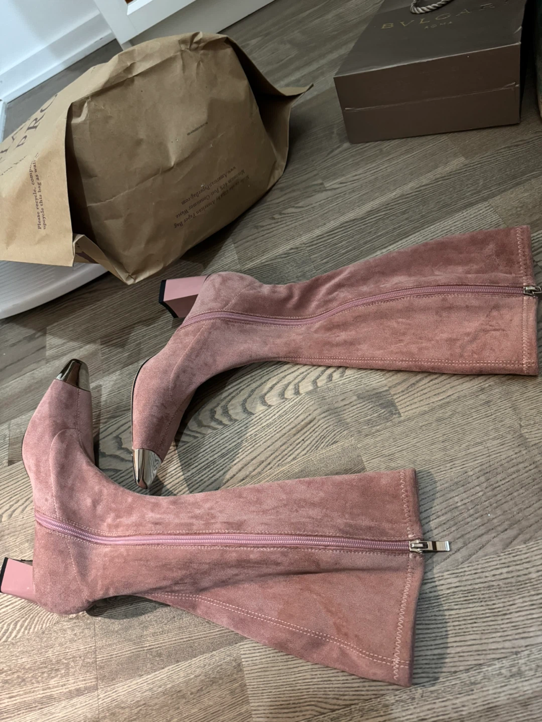 Designer’s Suede Boots Metallic Toe