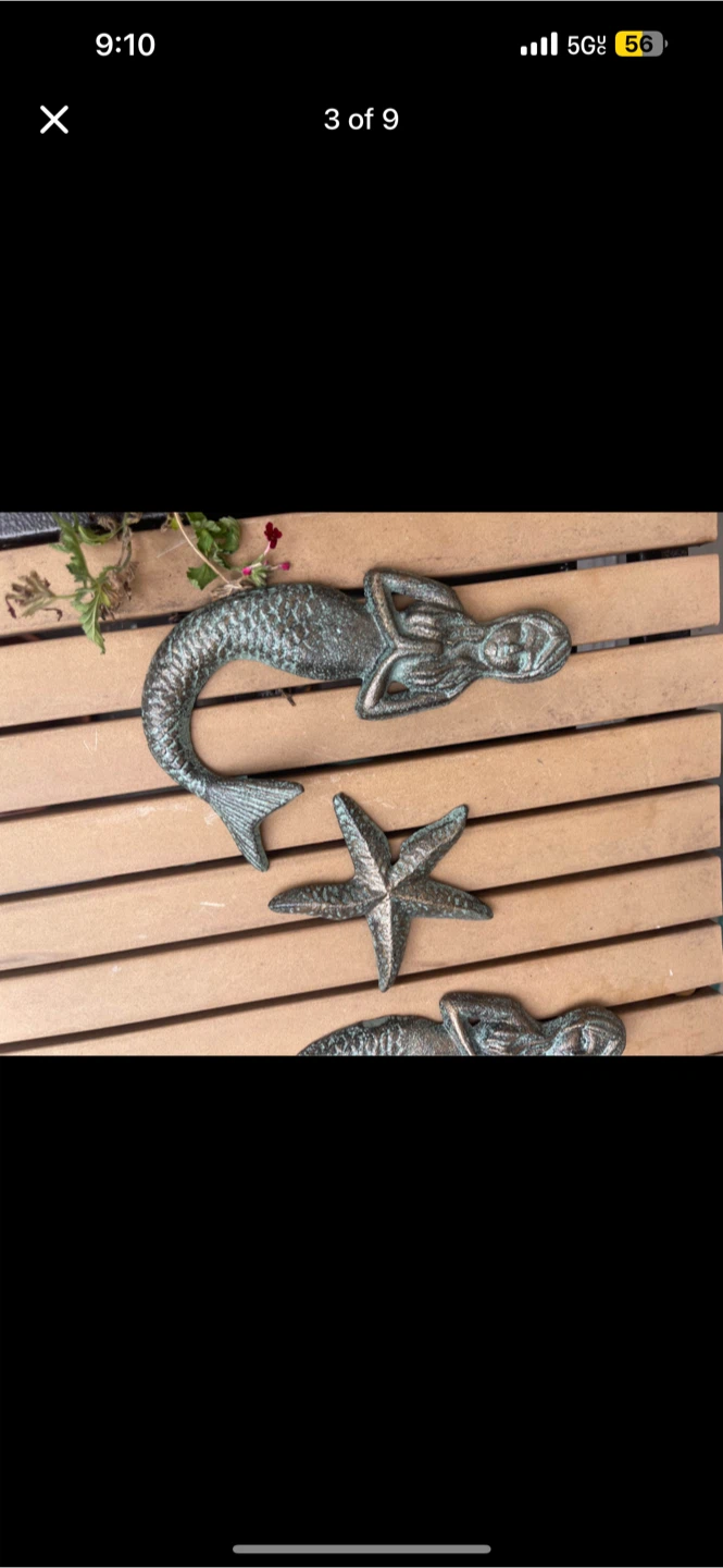 Cast Iron Mermaid and Starfish Wall Hooks Set - photo 2