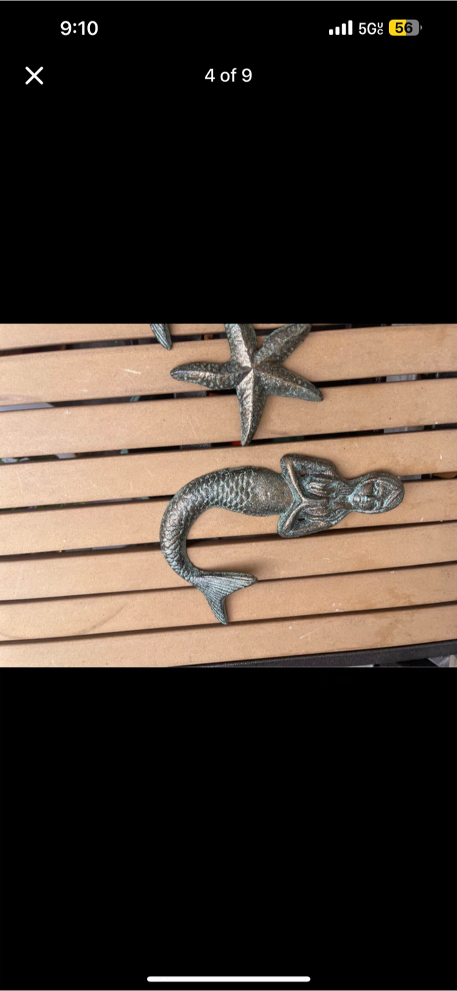 Cast Iron Mermaid and Starfish Wall Hooks Set - photo 3