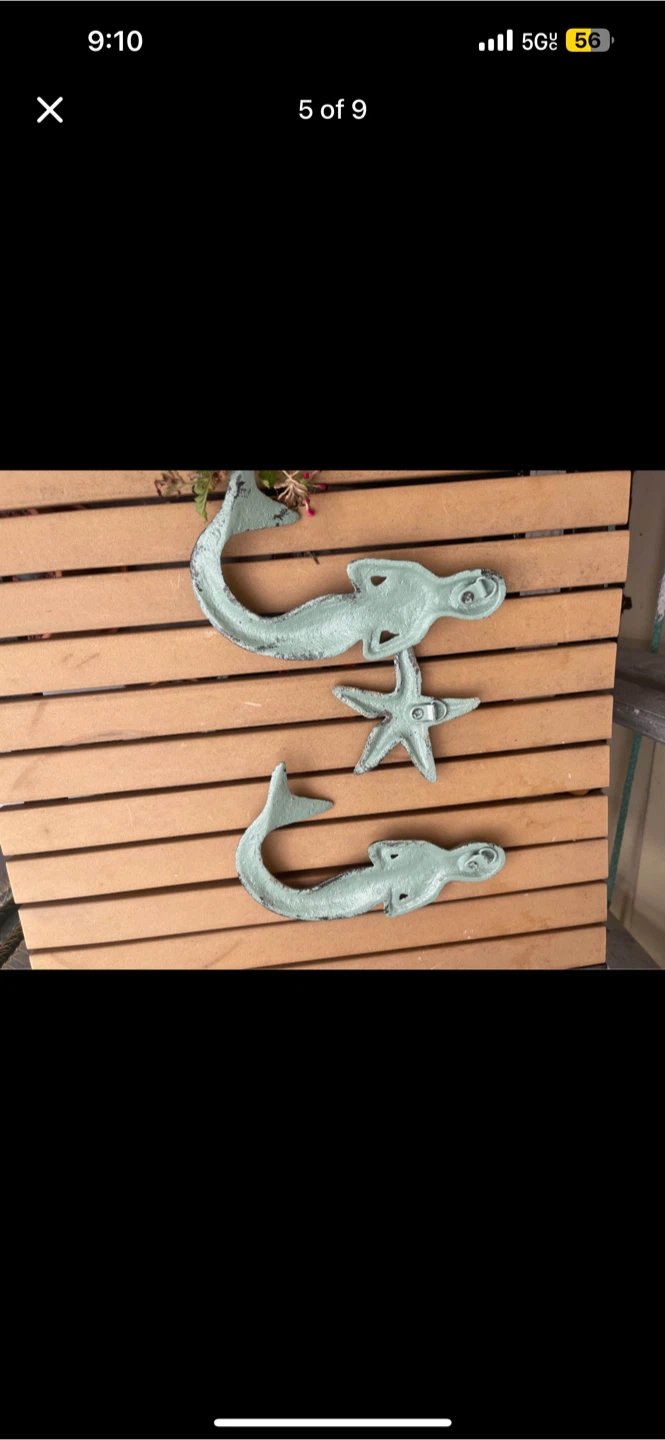 Cast Iron Mermaid and Starfish Wall Hooks Set - photo 4