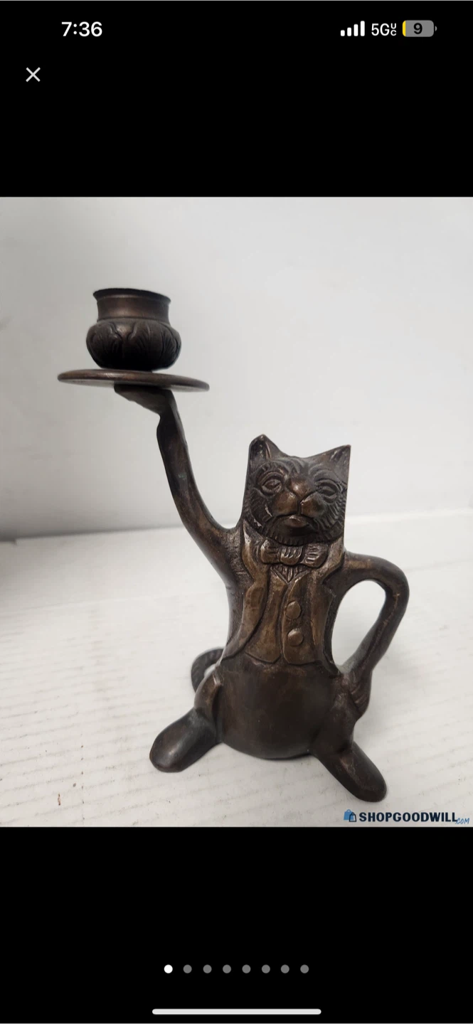 Vintage Bronze Cat Candle Holder