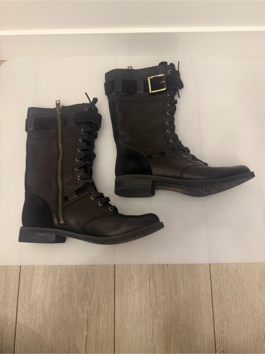 Timberland Black Leather Combat Boots