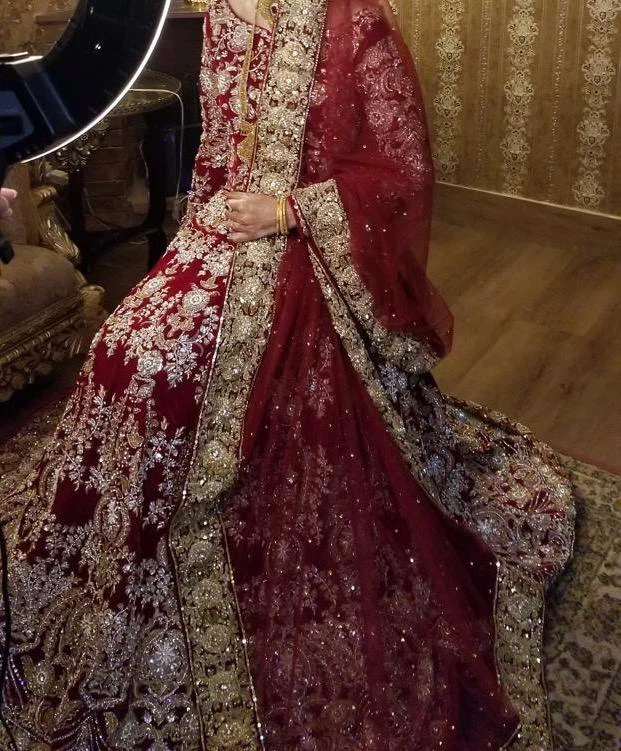 Designer (Sabyasachi) Red Velvet Bridal Lehenga