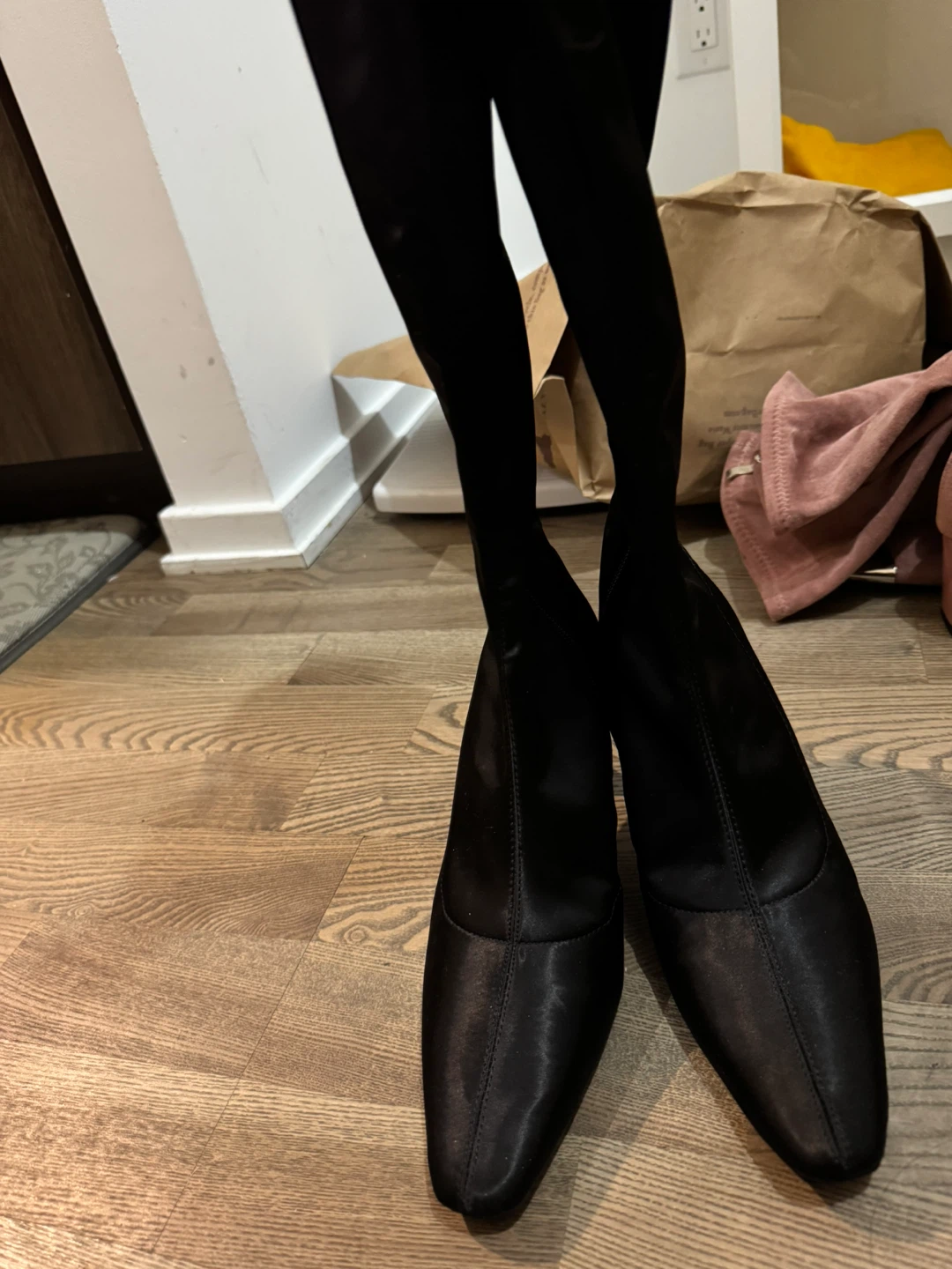 Designer’s Black Satin Knee High Boots - photo 5