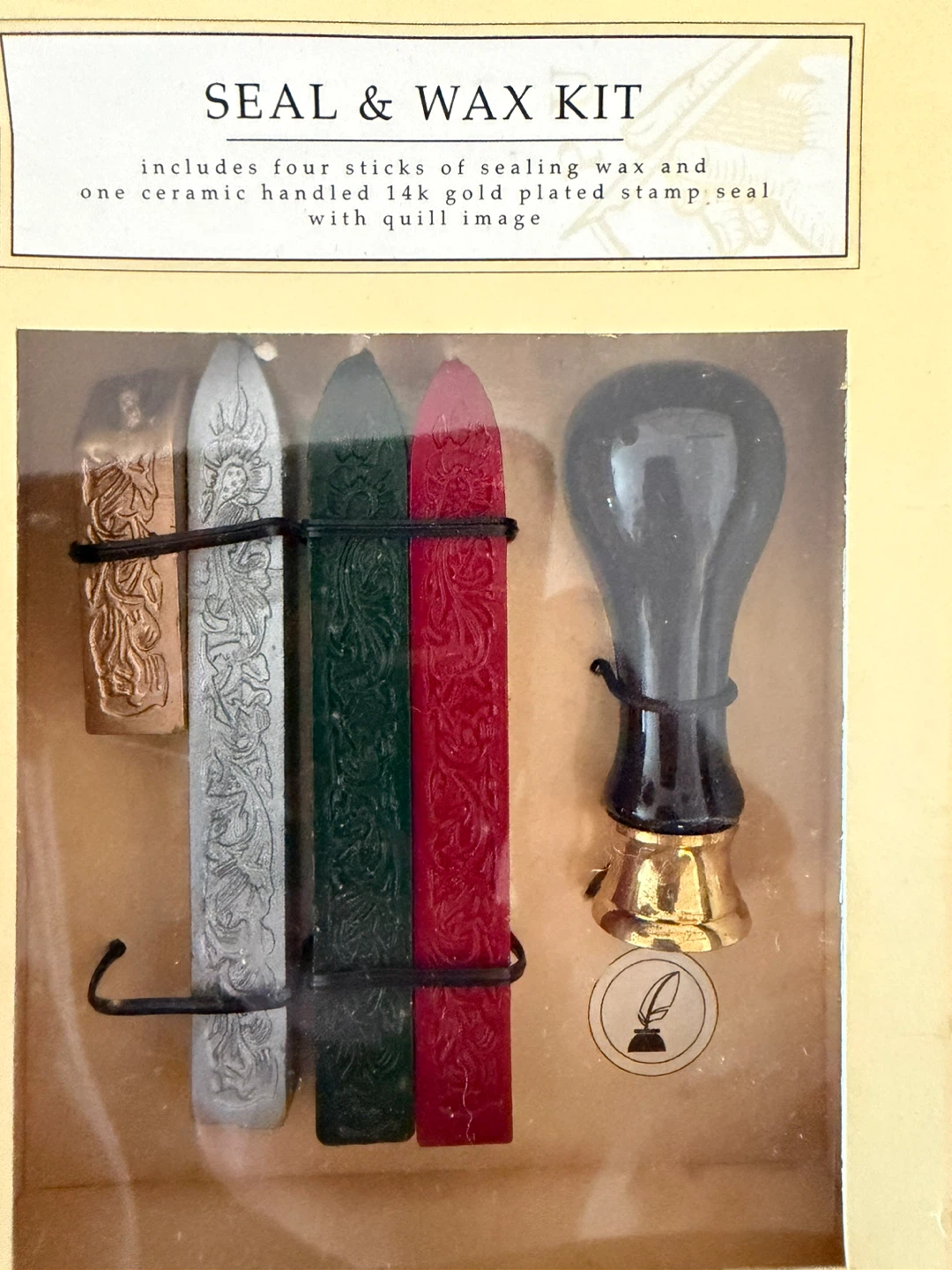 Seal and Wax Kit with Ceramic Handled Stamp