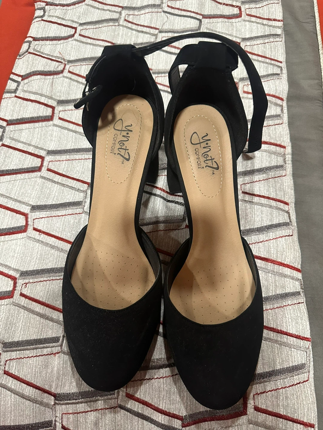 Y-Not? Comfort Black Ankle Strap Heels
