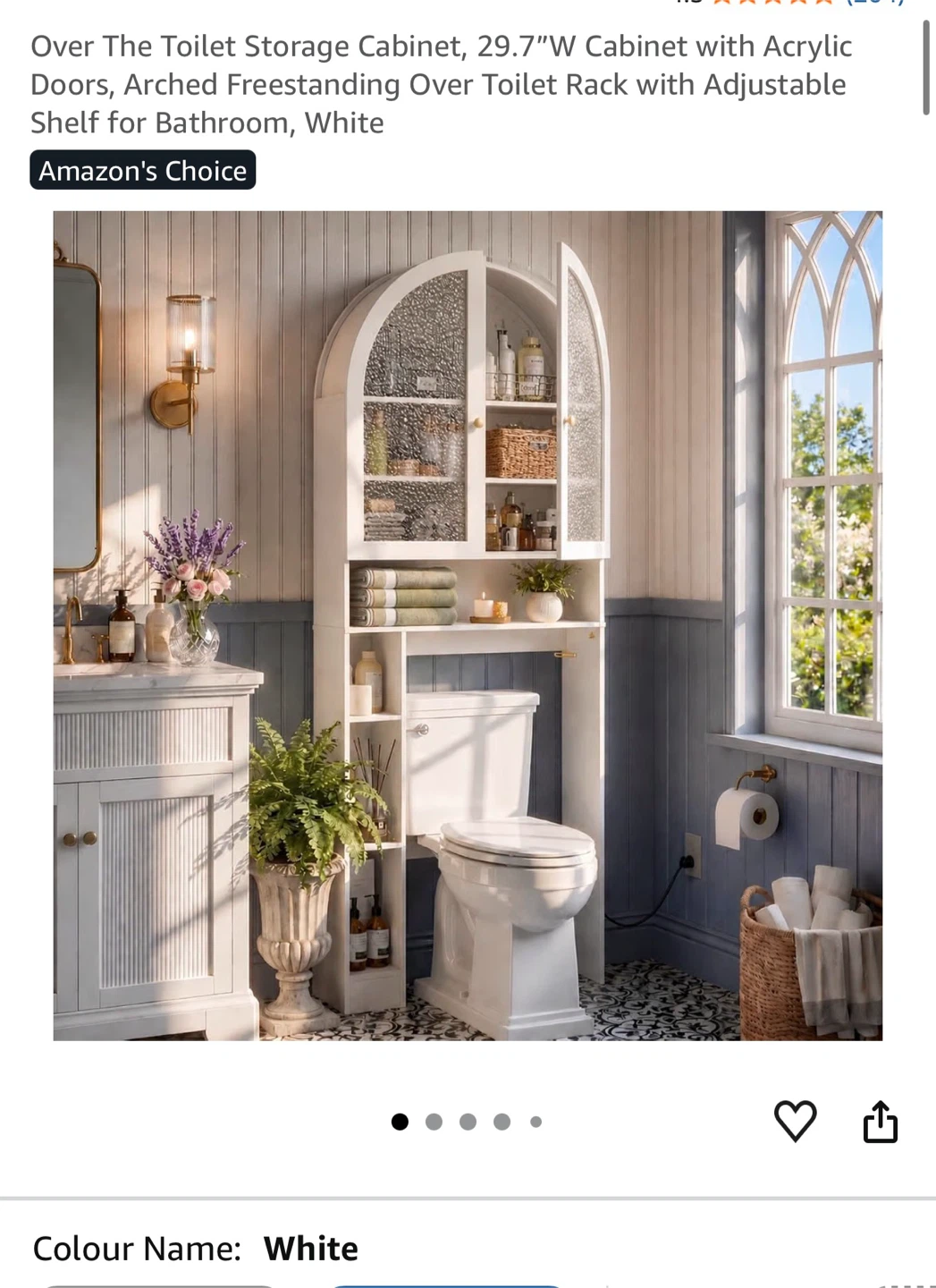 Arched Over-the-Toilet Storage Cabinet, White 2RH