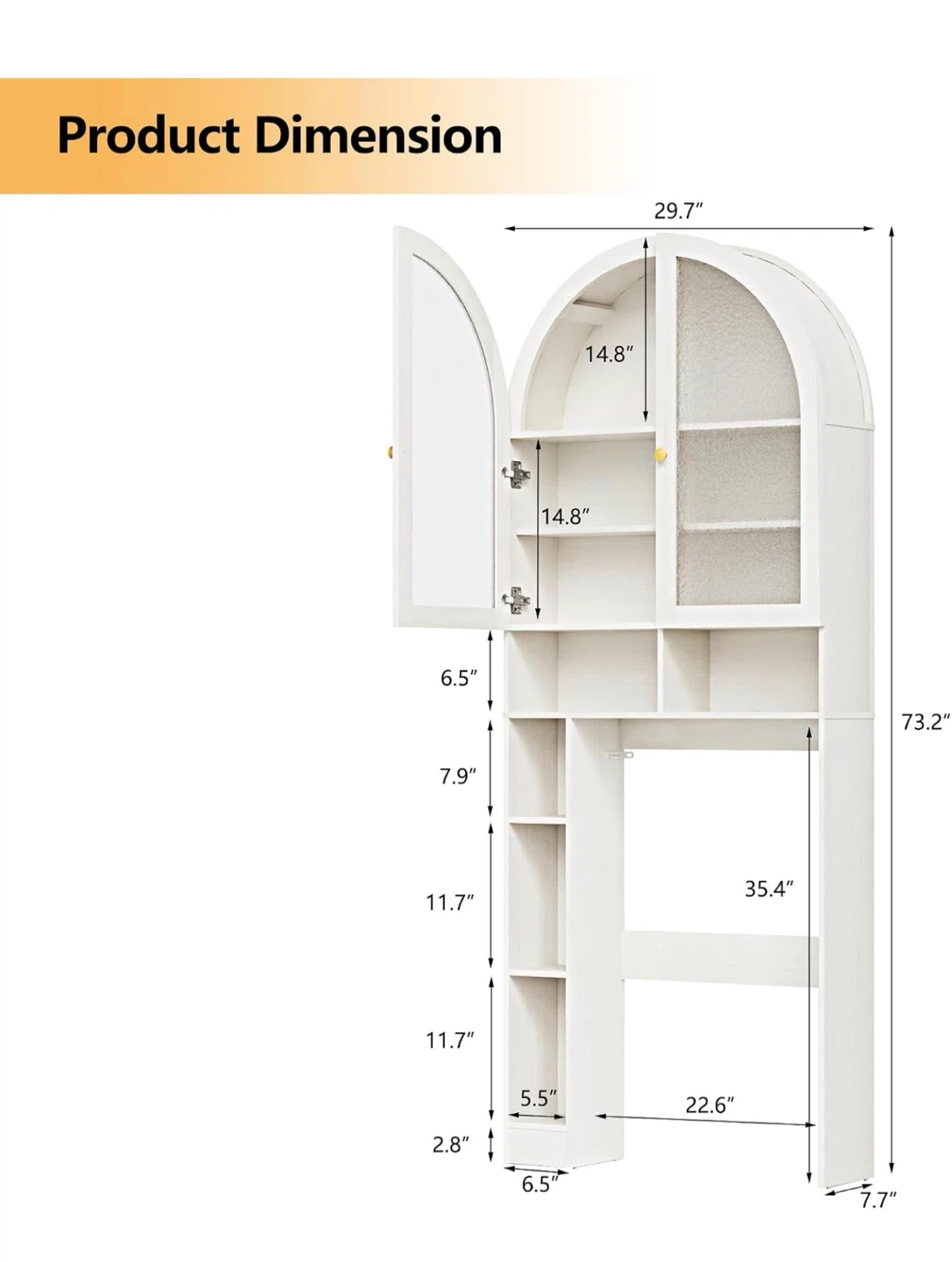 Arched Over-the-Toilet Storage Cabinet, White 2RH - photo 2