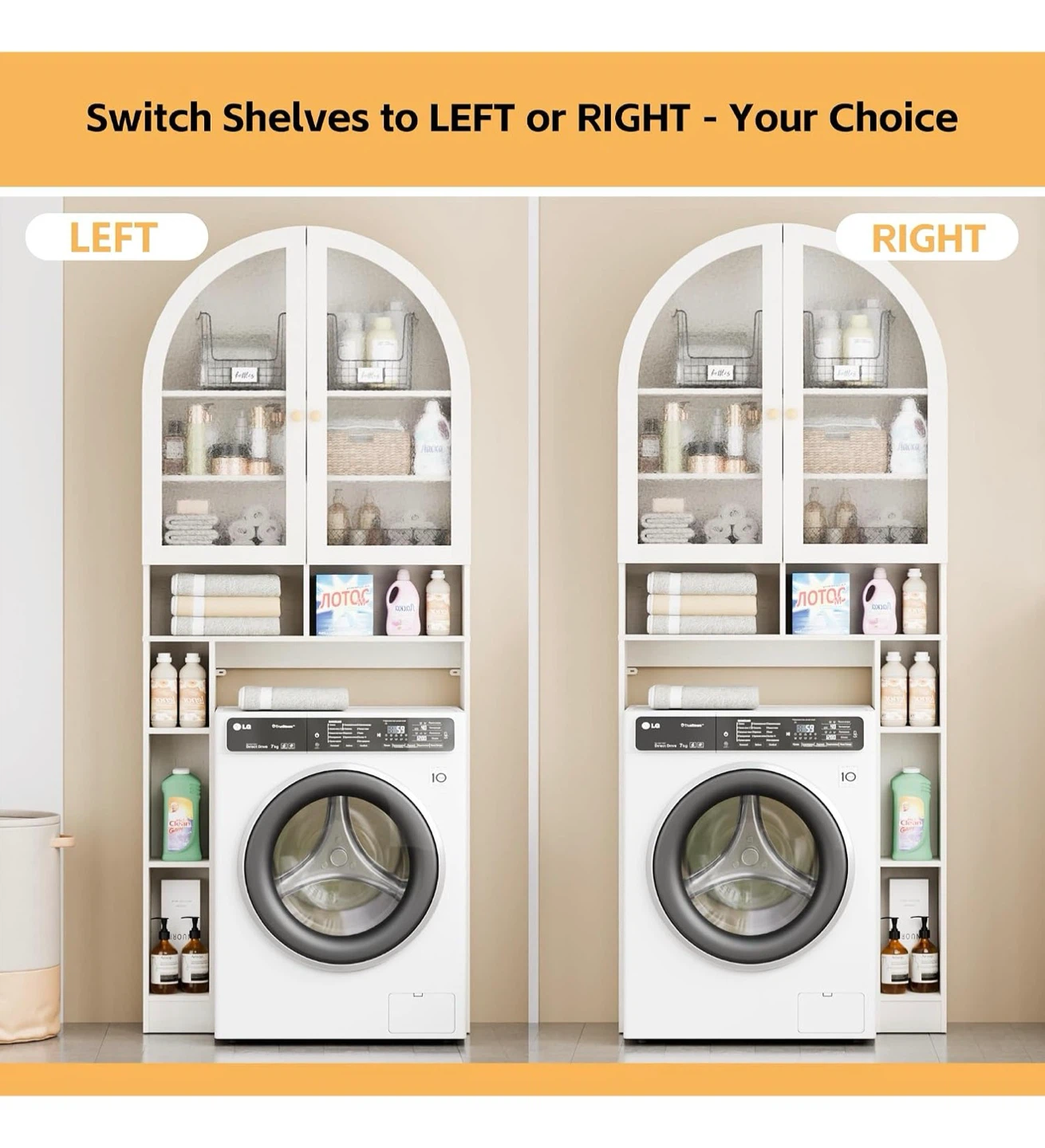 Arched Over-the-Toilet Storage Cabinet, White 2RH - photo 4