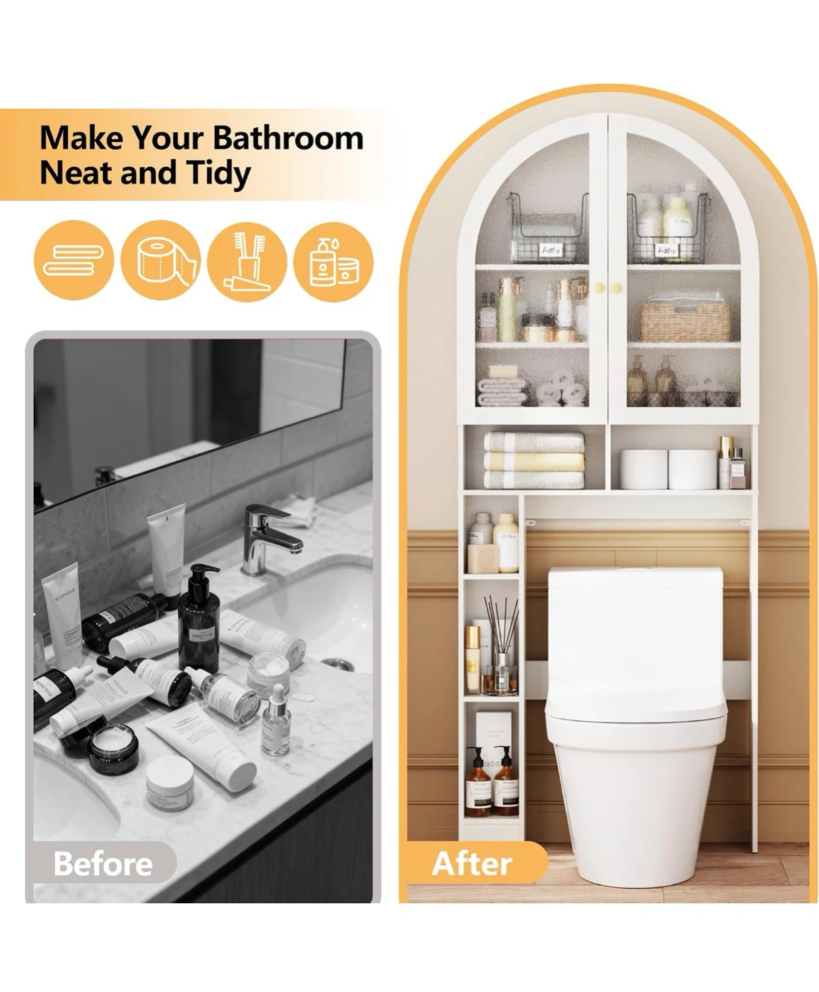 Arched Over-the-Toilet Storage Cabinet, White 2RH - photo 5