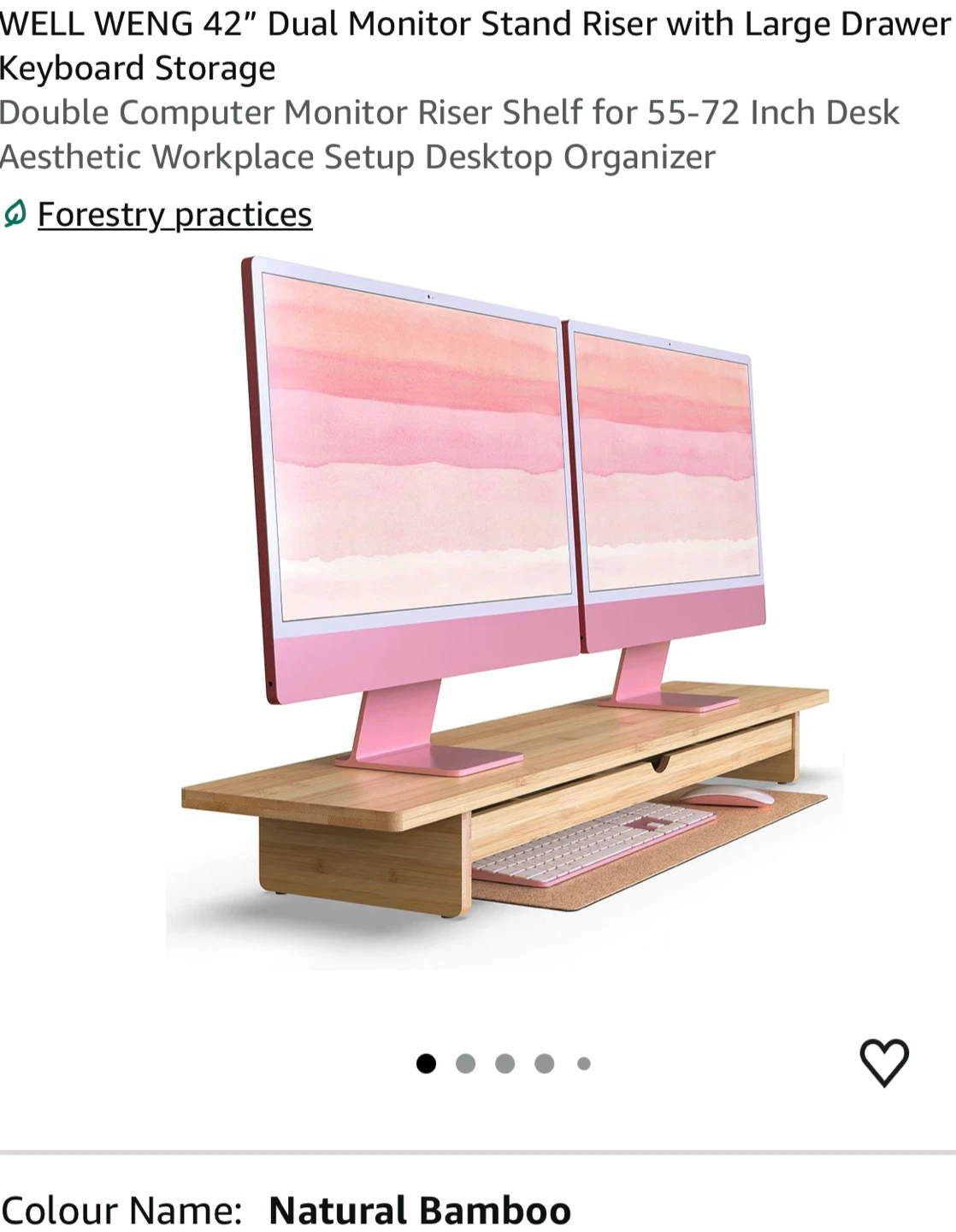 42" Natural Bamboo Monitor Stand Riser with Drawer 42D
