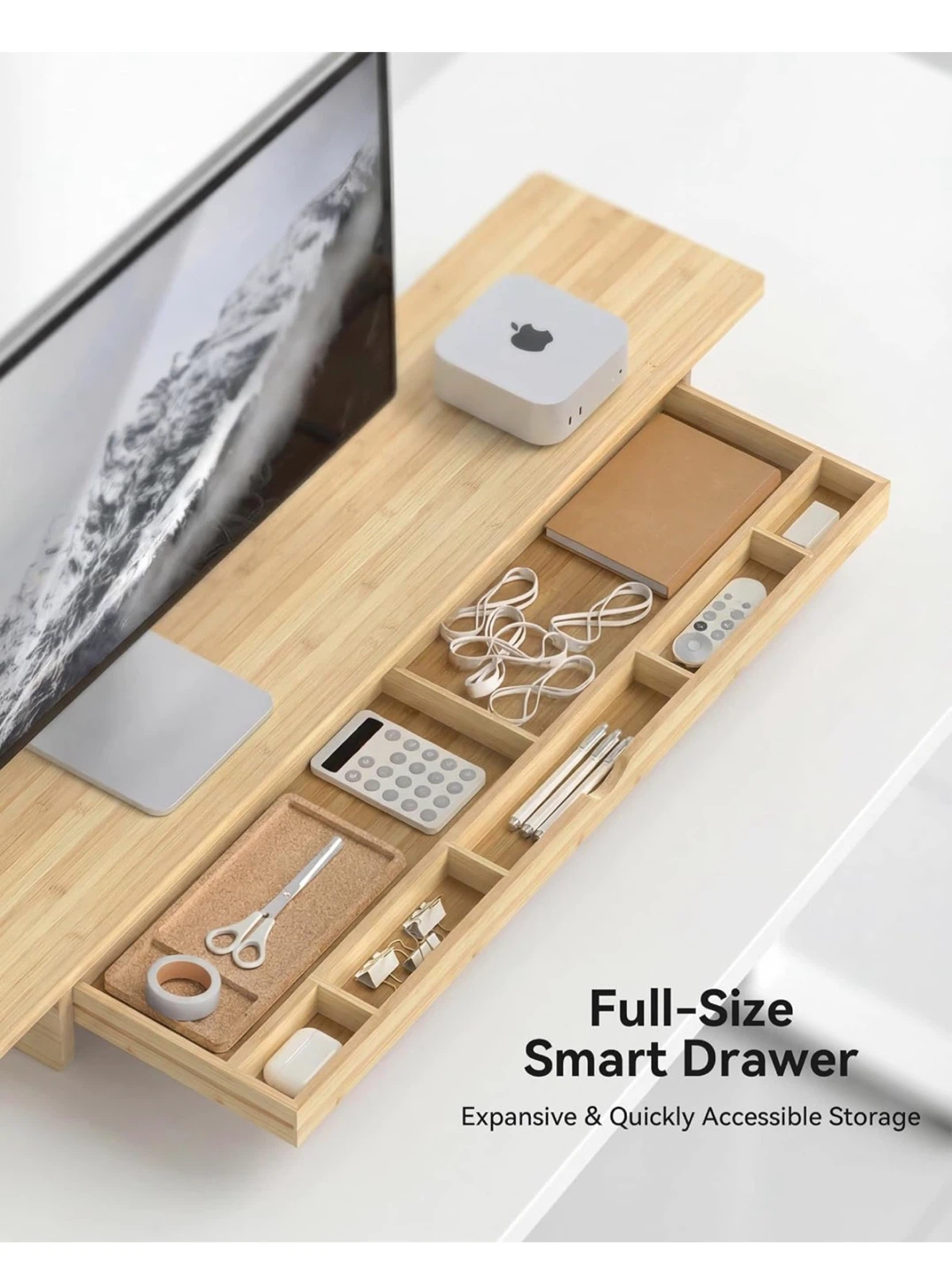 42" Natural Bamboo Monitor Stand Riser with Drawer 42D - photo 4