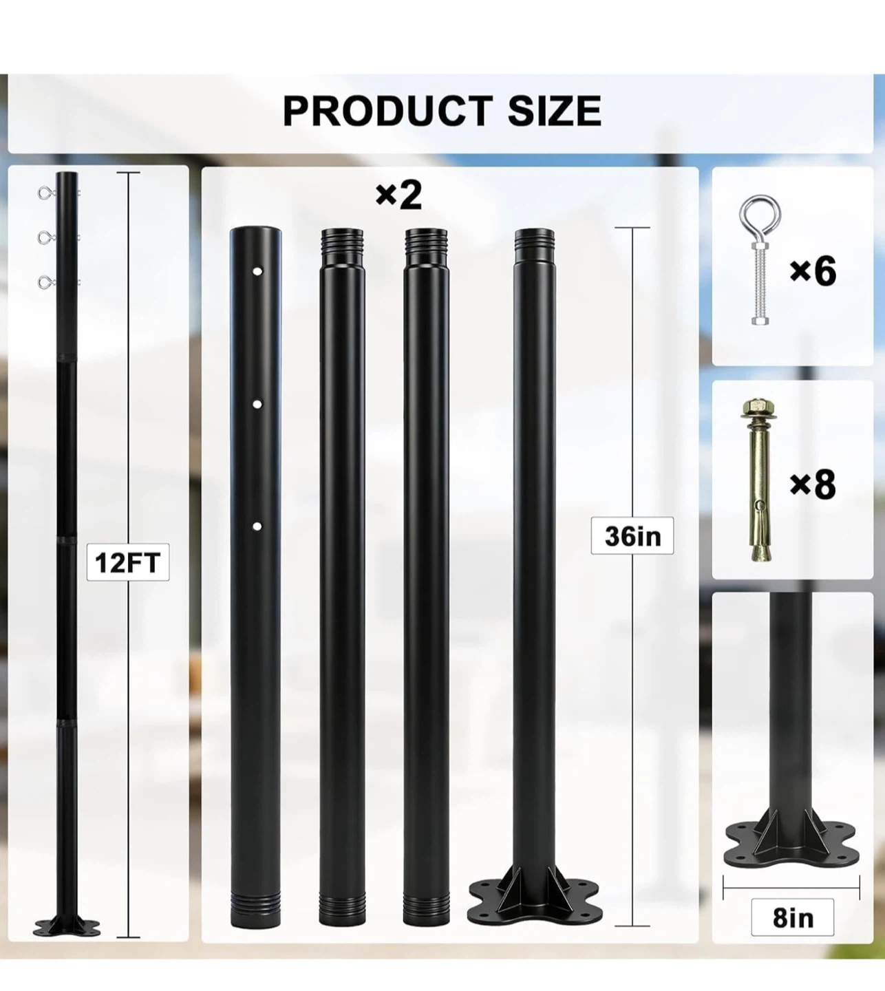 2 Pack 12 Ft Metal Shade Sail Poles 212 - photo 2