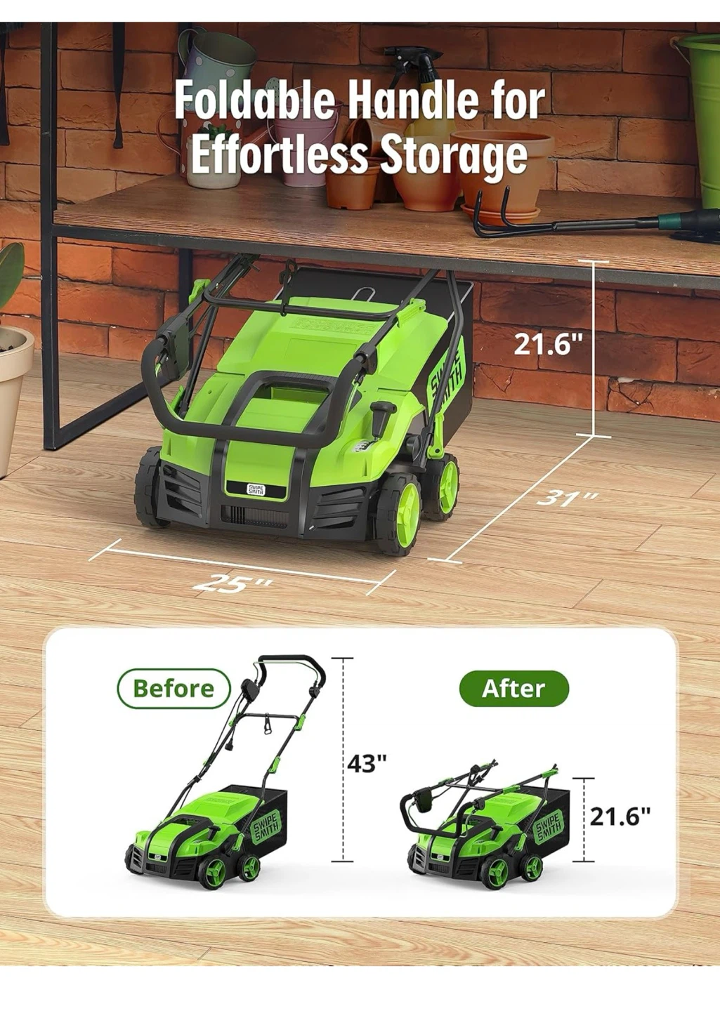 Swipe Smith 16-Inch 15 Amp Electric Dethatcher Scarifier EDS - photo 3