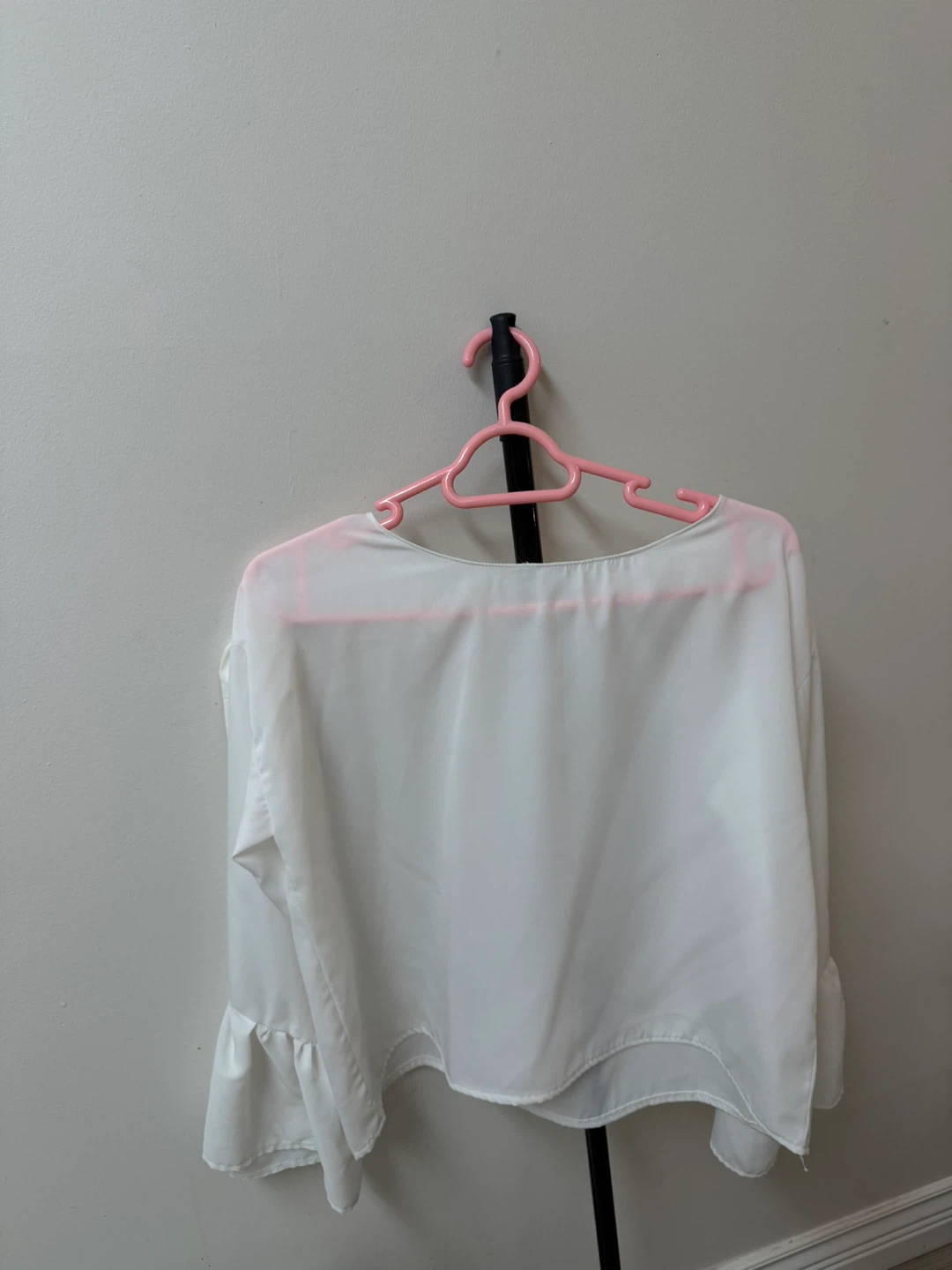 White Long Sleeve Blouse with Ruffle Detail