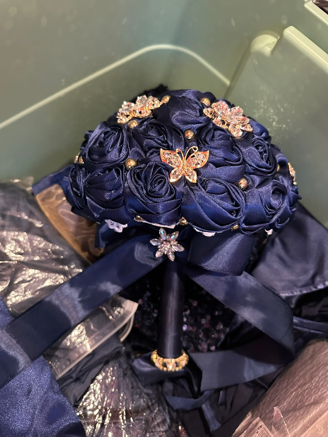 Navy Blue Artificial Rose Wedding Bouquet - photo 2