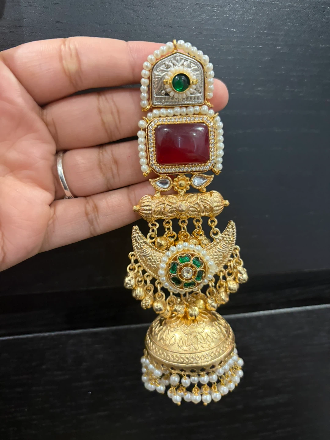 Traditional Jhumka Earrings with Stones and Beads - photo 2
