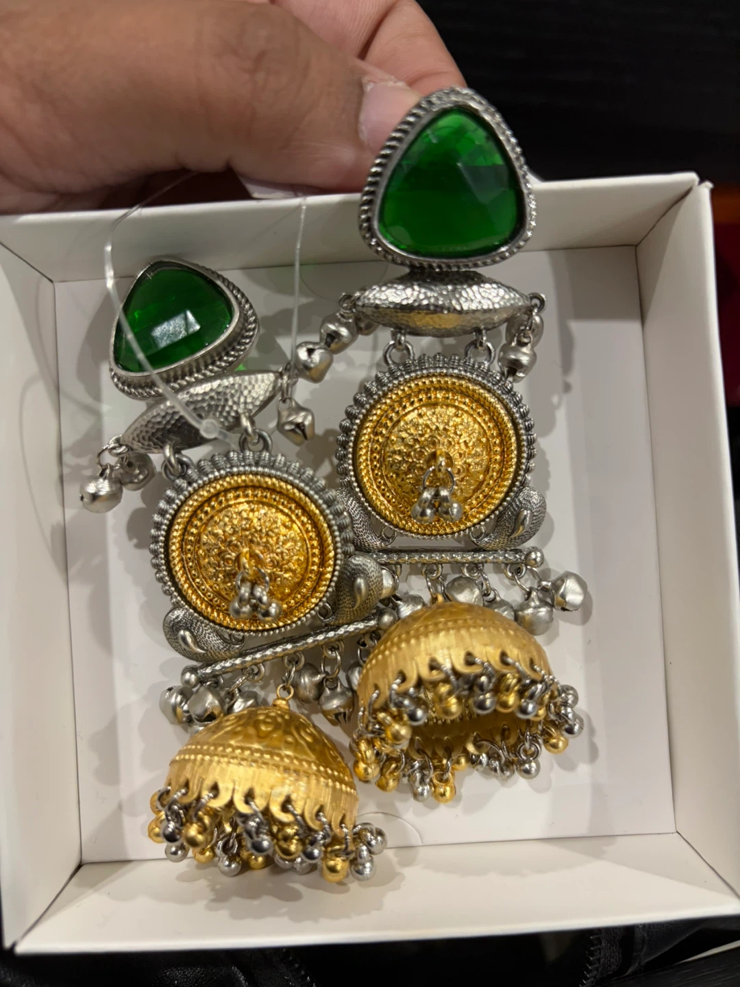 Traditional Jhumka Earrings with Stones and Beads - photo 4