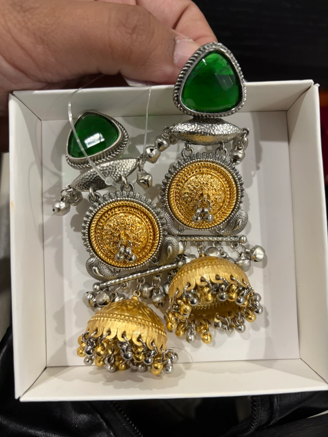 Traditional Jhumka Earrings with Stones and Beads - photo 5