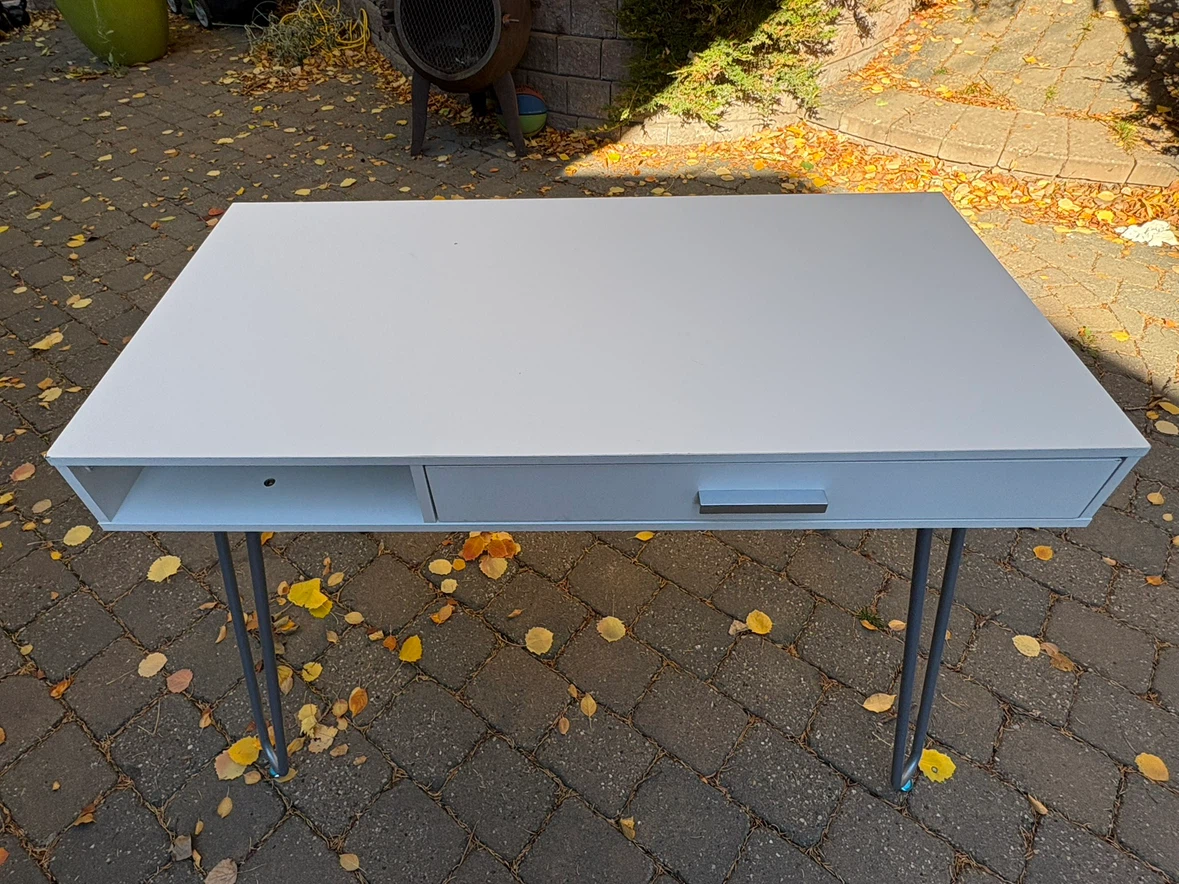 White Minimalist Desk with Hairpin Legs