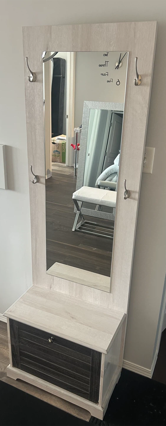 Hallway Hall Tree with Mirror and Storage Bench