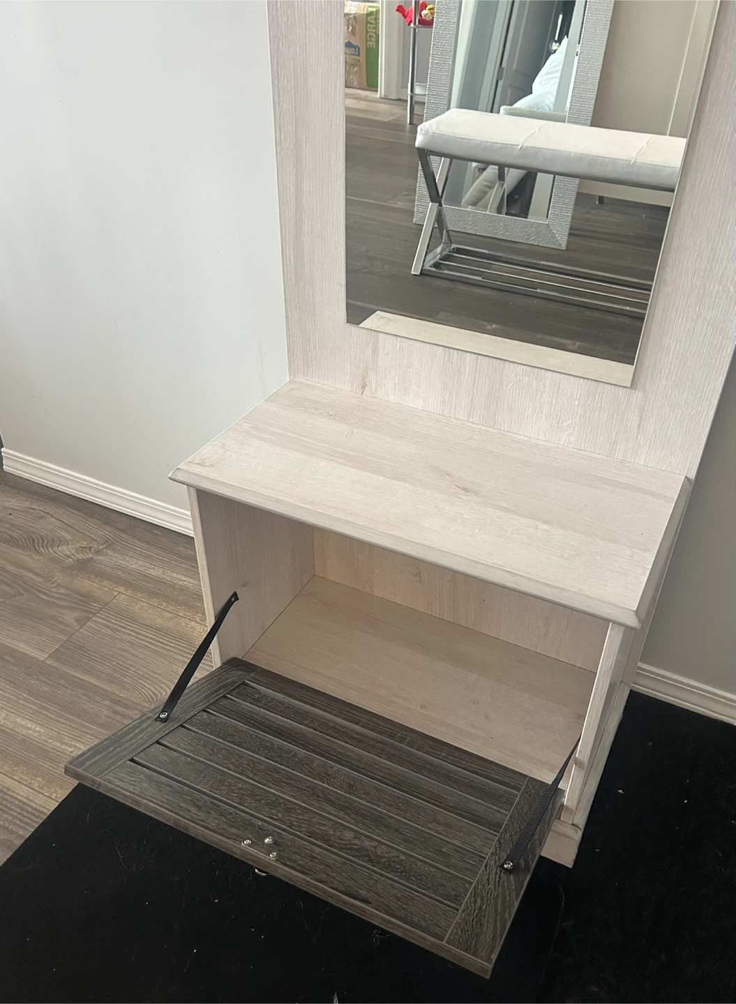 Hallway Hall Tree with Mirror and Storage Bench - photo 2
