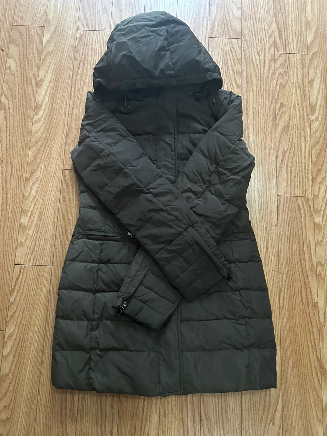 Dark Brown Quilted Hooded Winter Down Coat