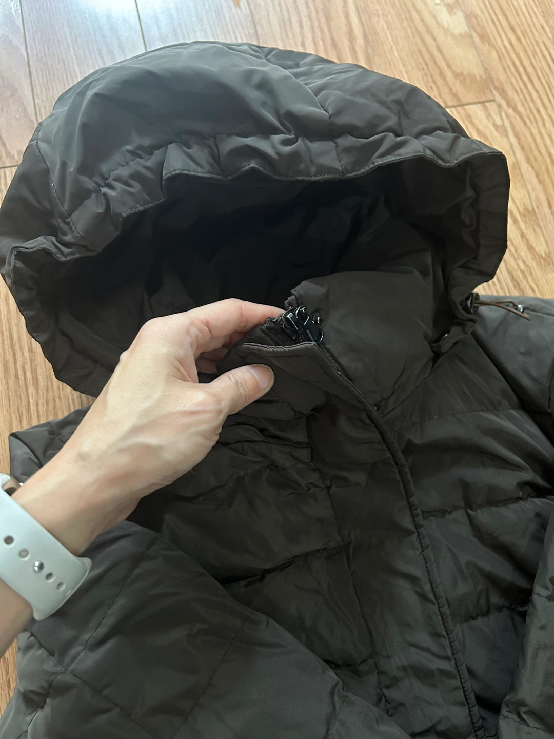 Dark Brown Quilted Hooded Winter Down Coat - photo 2