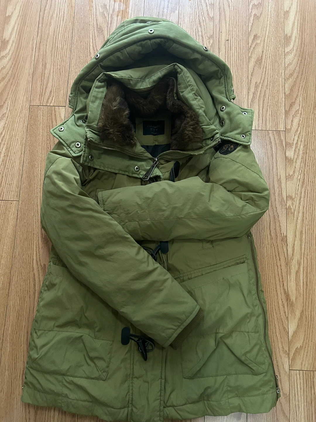 Zara Basic Olive Green Parka Down Coat Size S