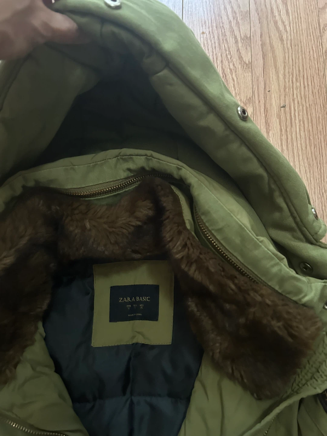 Zara Basic Olive Green Parka Down Coat Size S - photo 4