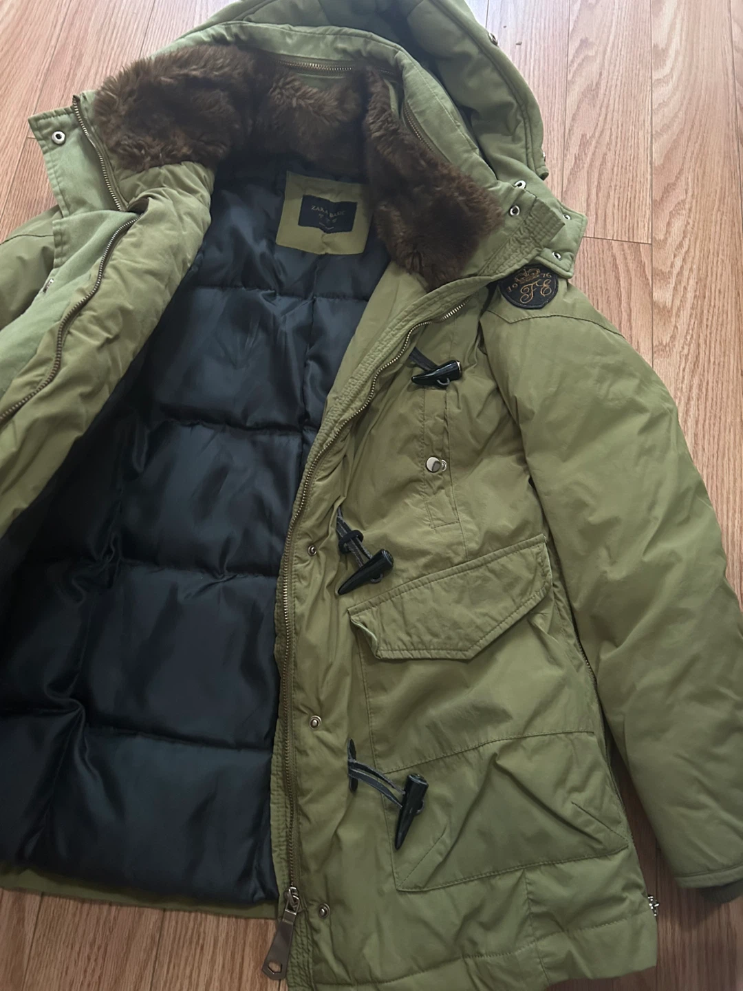 Zara Basic Olive Green Parka Down Coat Size S - photo 5