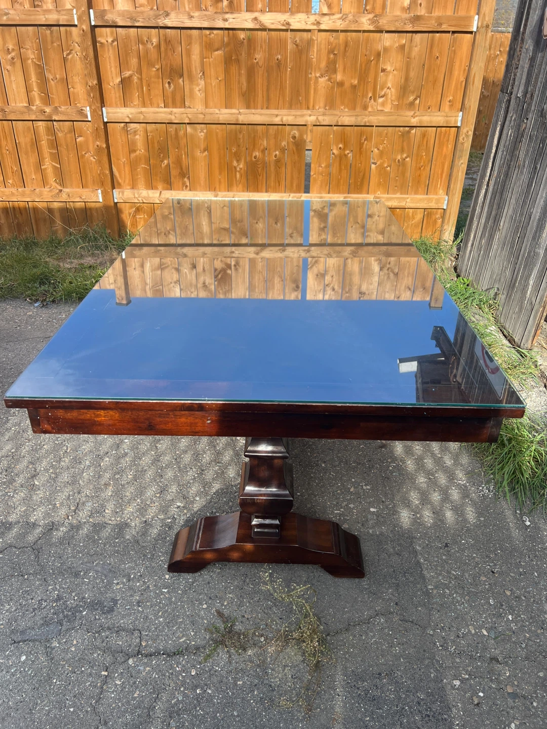 Elegant Dark Wood Dining Table with Glass Top - photo 2