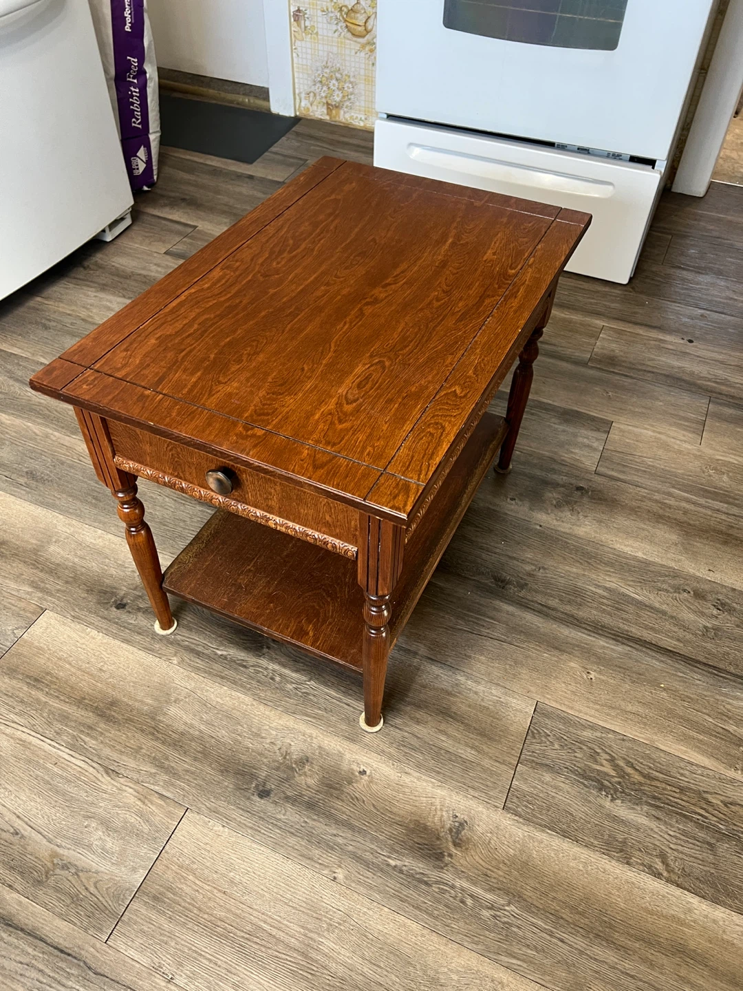 Refinished Wooden Side Table with Drawer