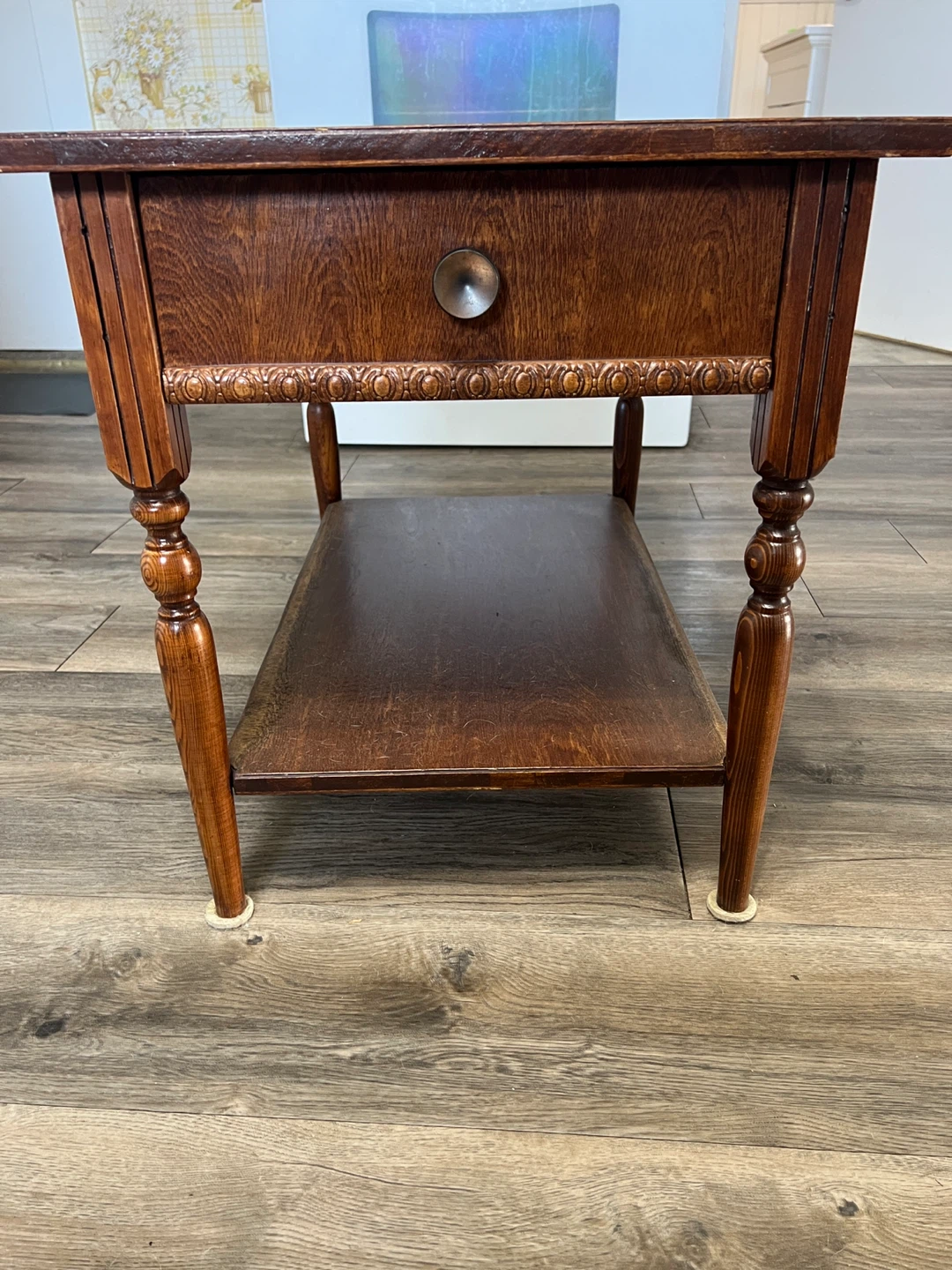 Refinished Wooden Side Table with Drawer - photo 4