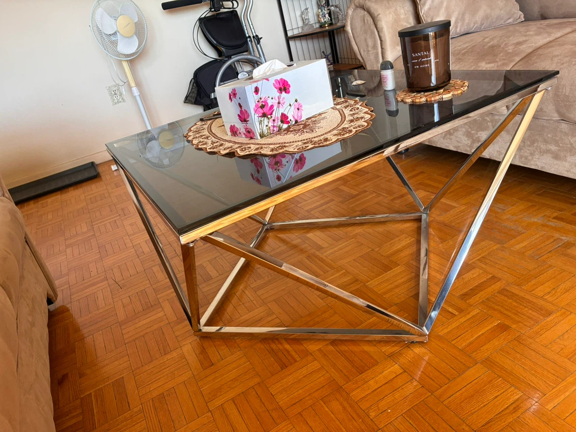 Geometric Coffee Table with Glass Top