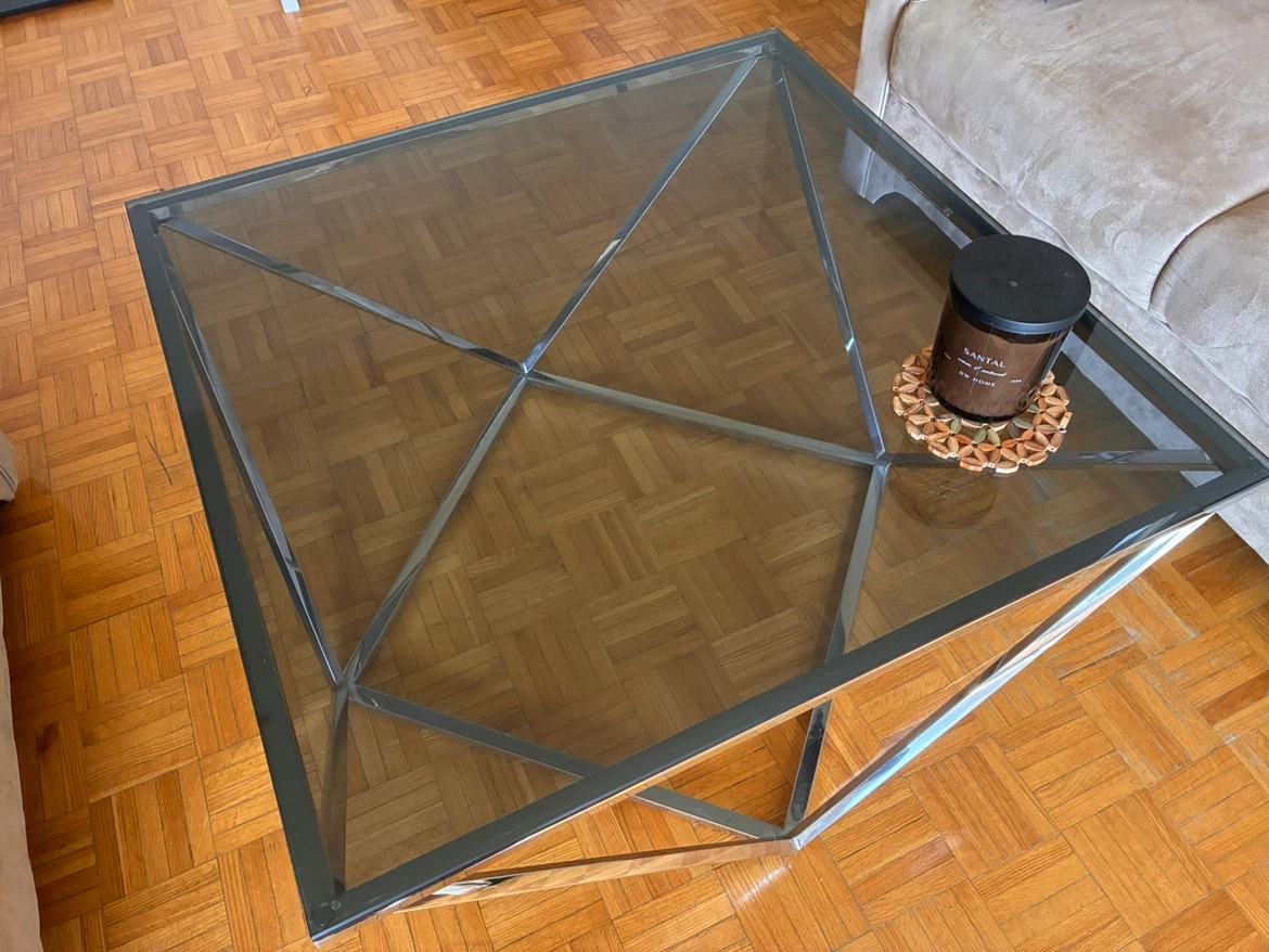 Geometric Coffee Table with Glass Top - photo 2
