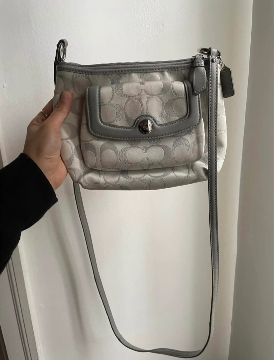 Coach Signature Crossbody Bag Silver and Grey