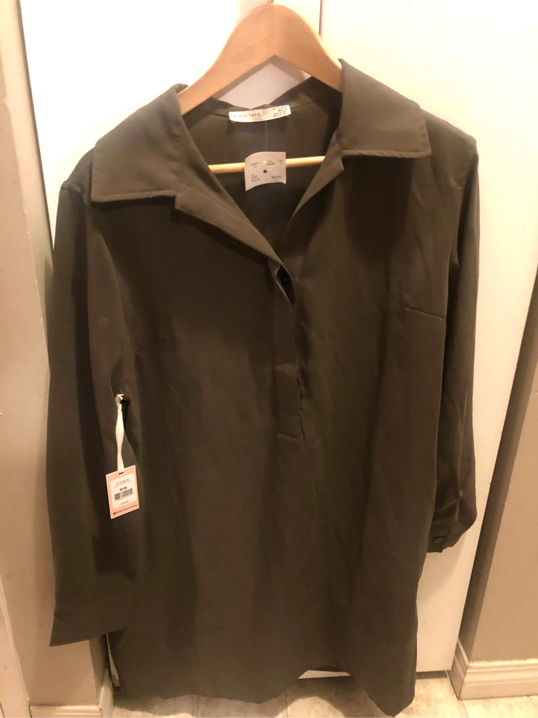 Black Tape Dark Olive Shirt Dress - Medium