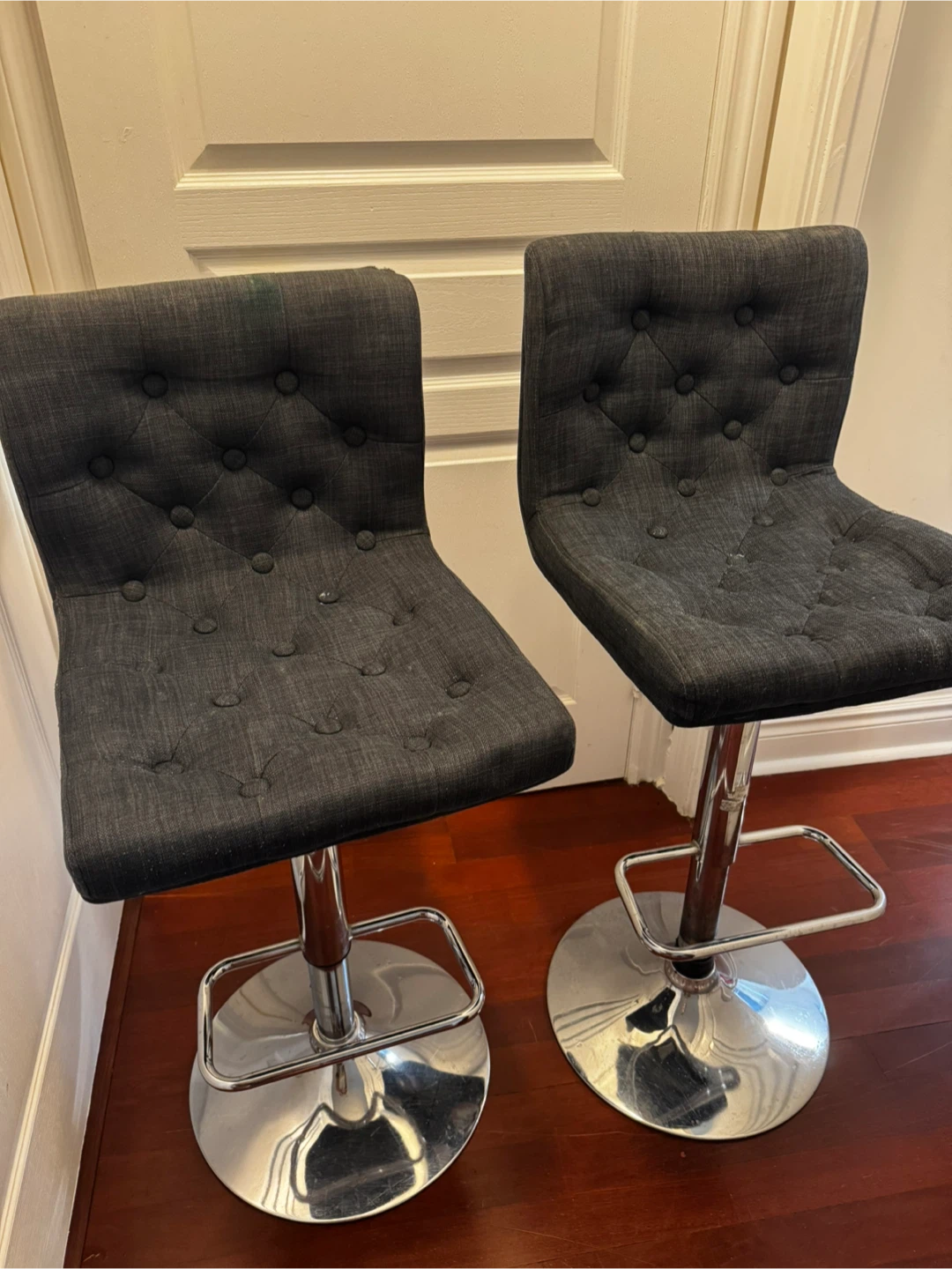 Two Tufted Grey Bar Stools - photo 2