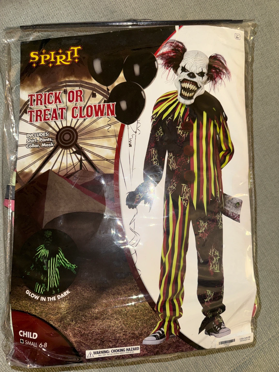 Spirit Trick Or Treat Clown Costume Child Small 6-8