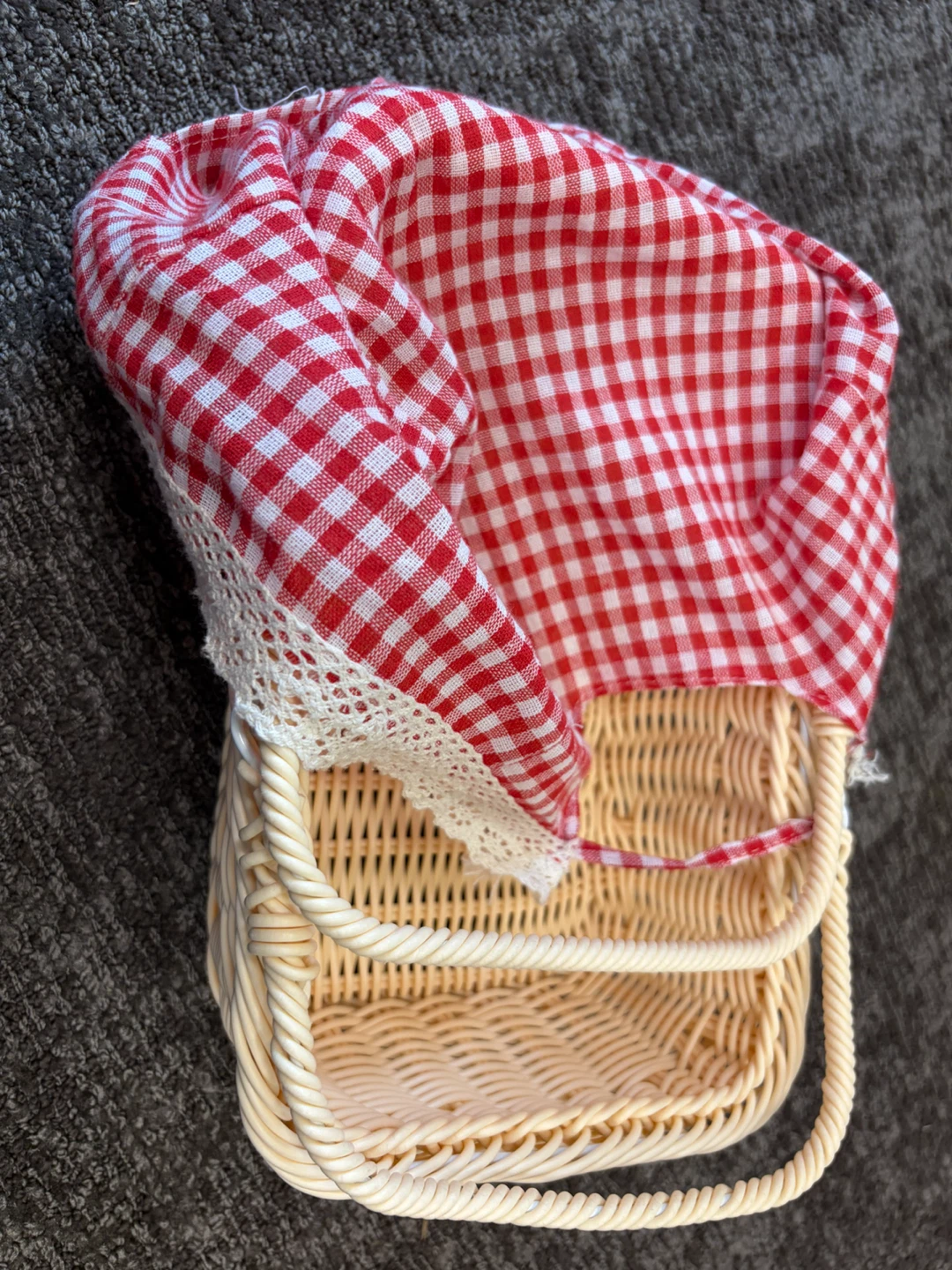 Wicker Basket with Red Gingham Liner