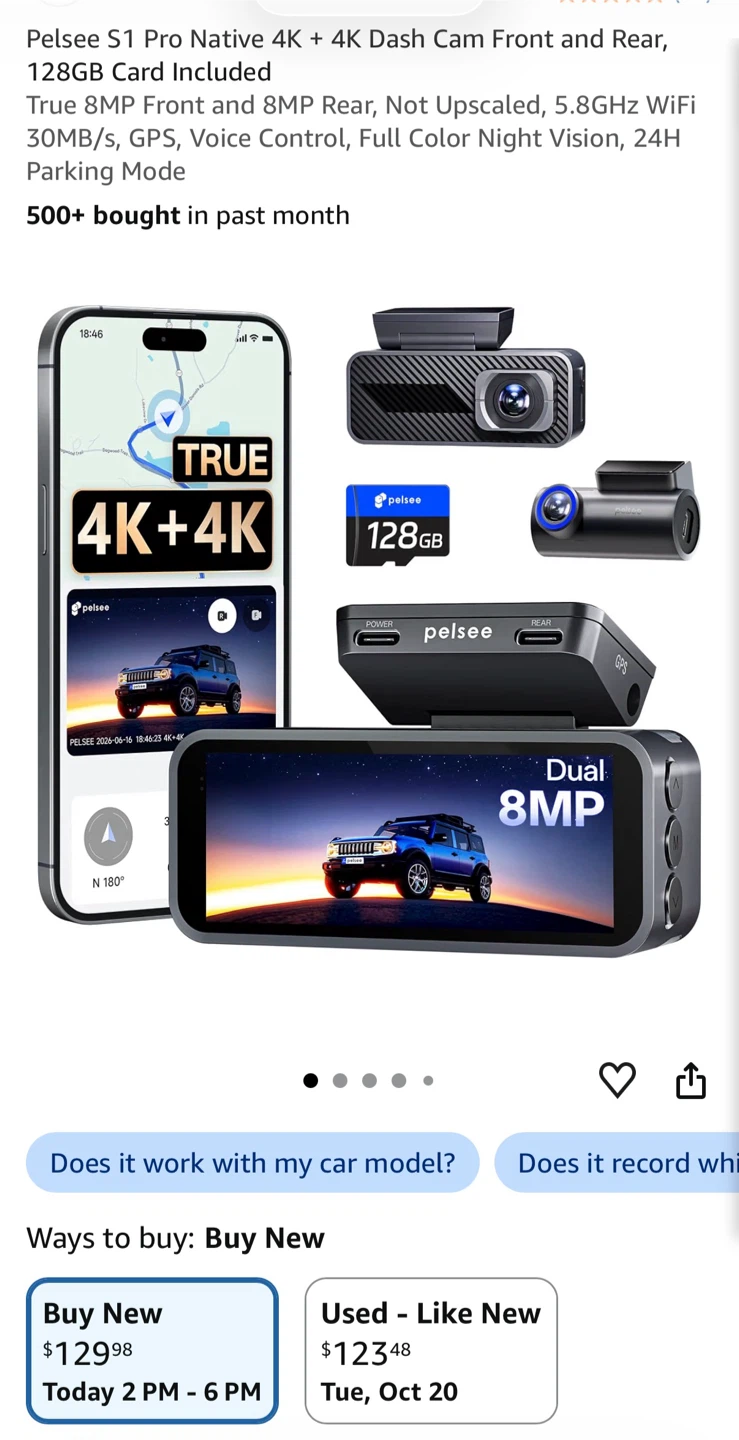 Pelsee S1 Pro 4K Dual Dash Cam